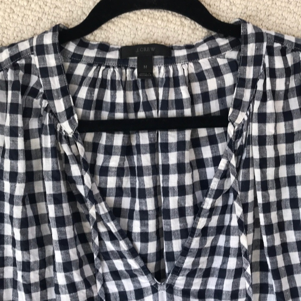 JCrew 100% Linen Gingham Top - M - Picture 4 of 6